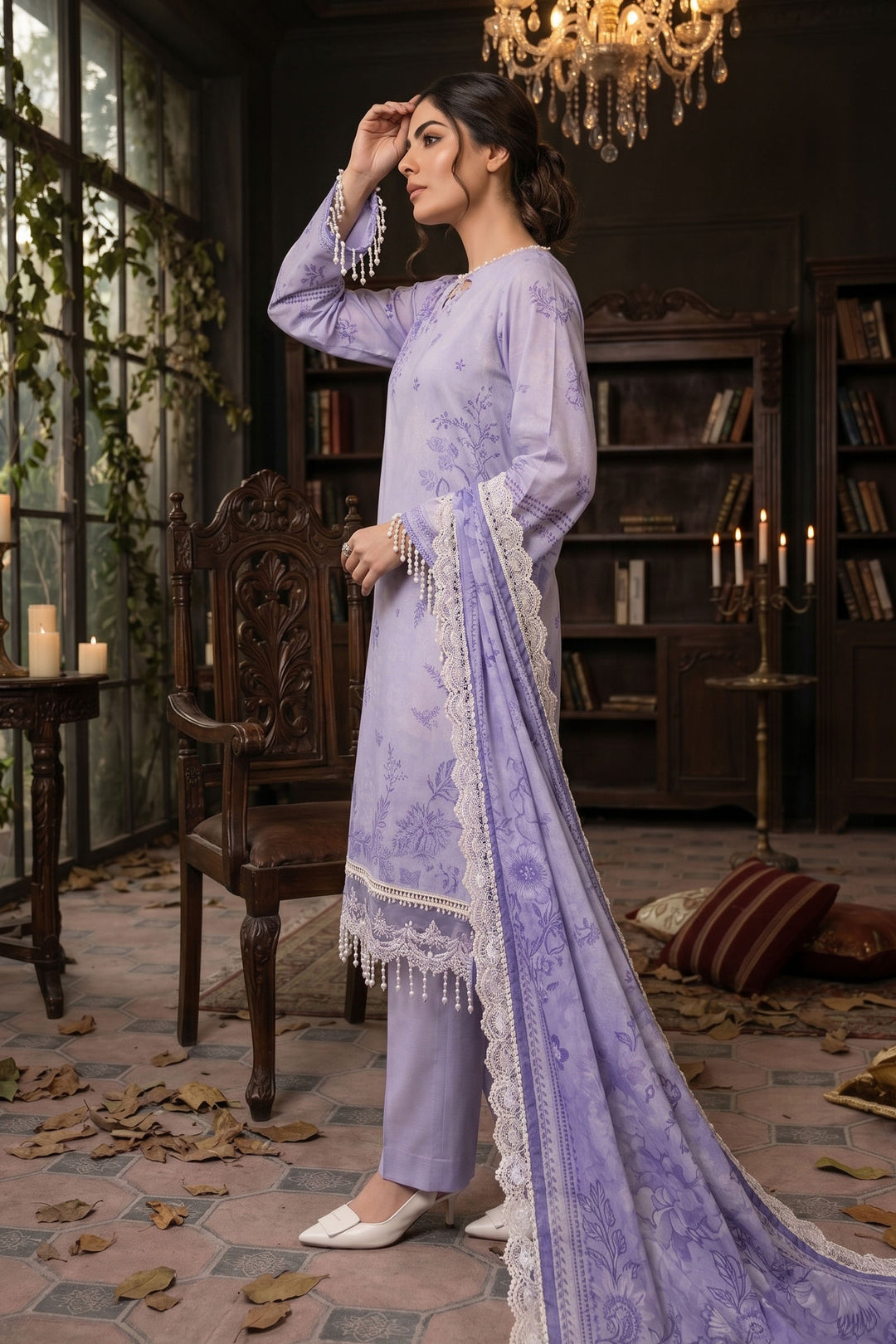 3 Piece Unstitched Lavender Premium Lawn