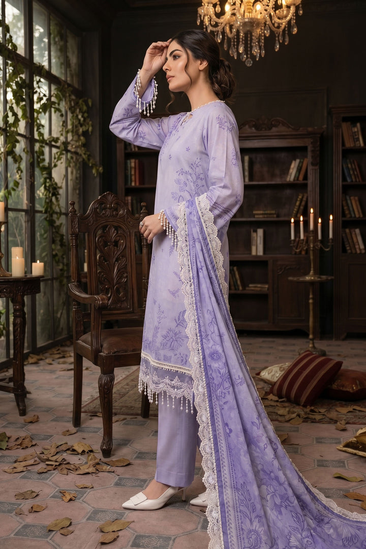 3 Piece Unstitched Lavender Premium Lawn