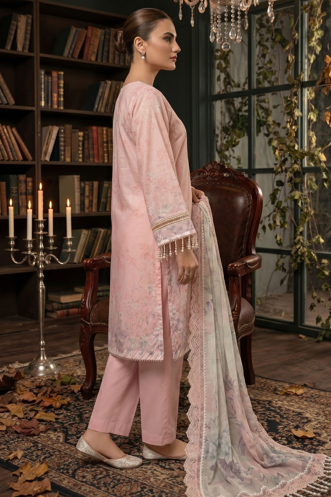 3 Piece Unstitched Pink Premium Lawn