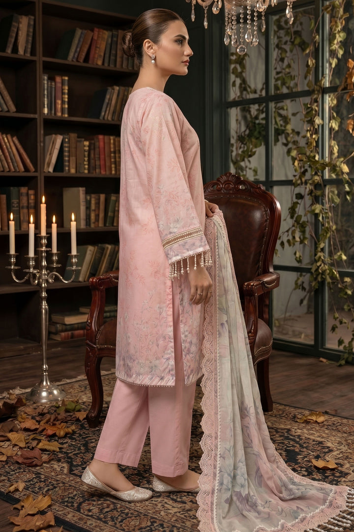 3 Piece Unstitched Pink Premium Lawn