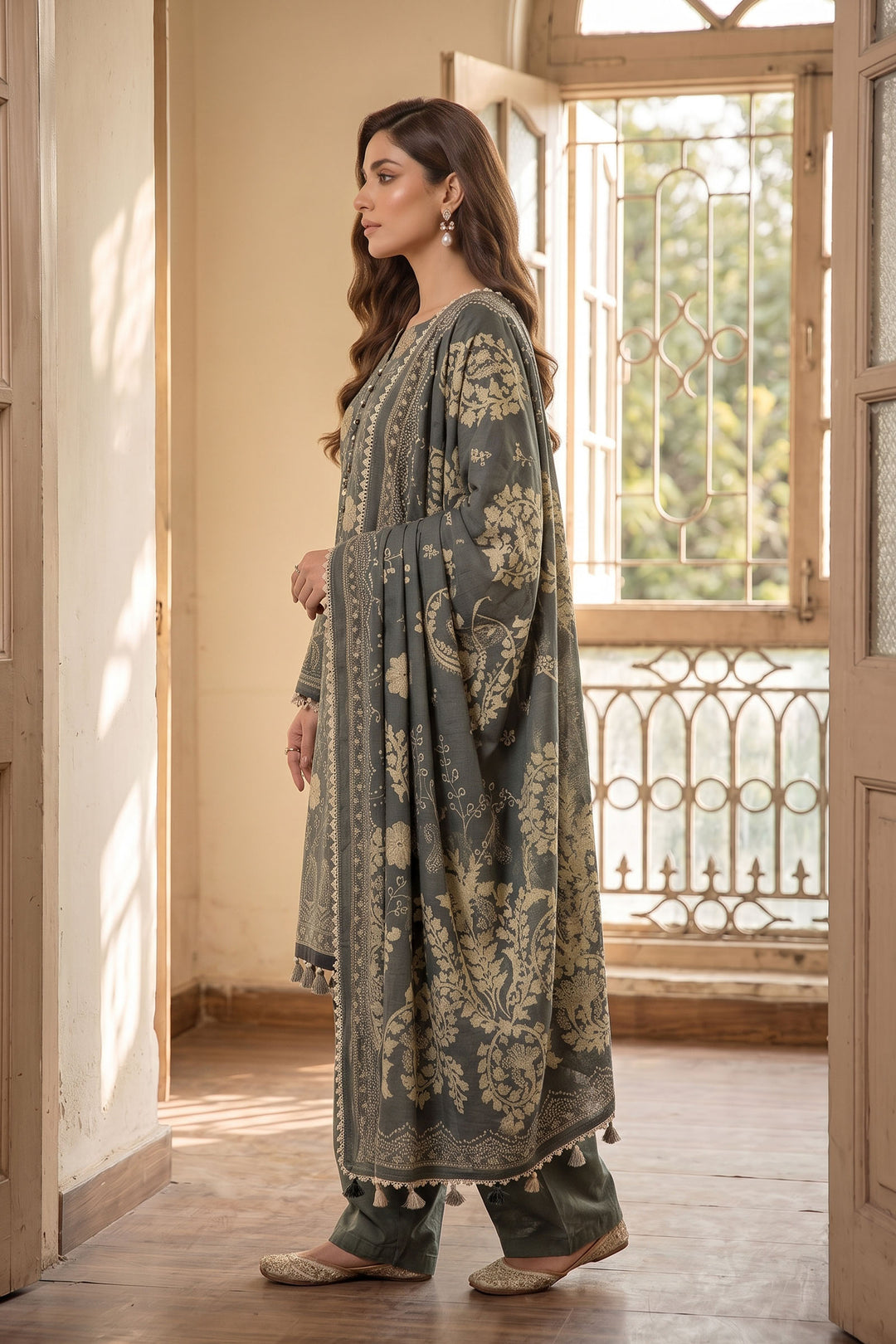 Green 3 Piece Unstitched Premium Printed Lawn