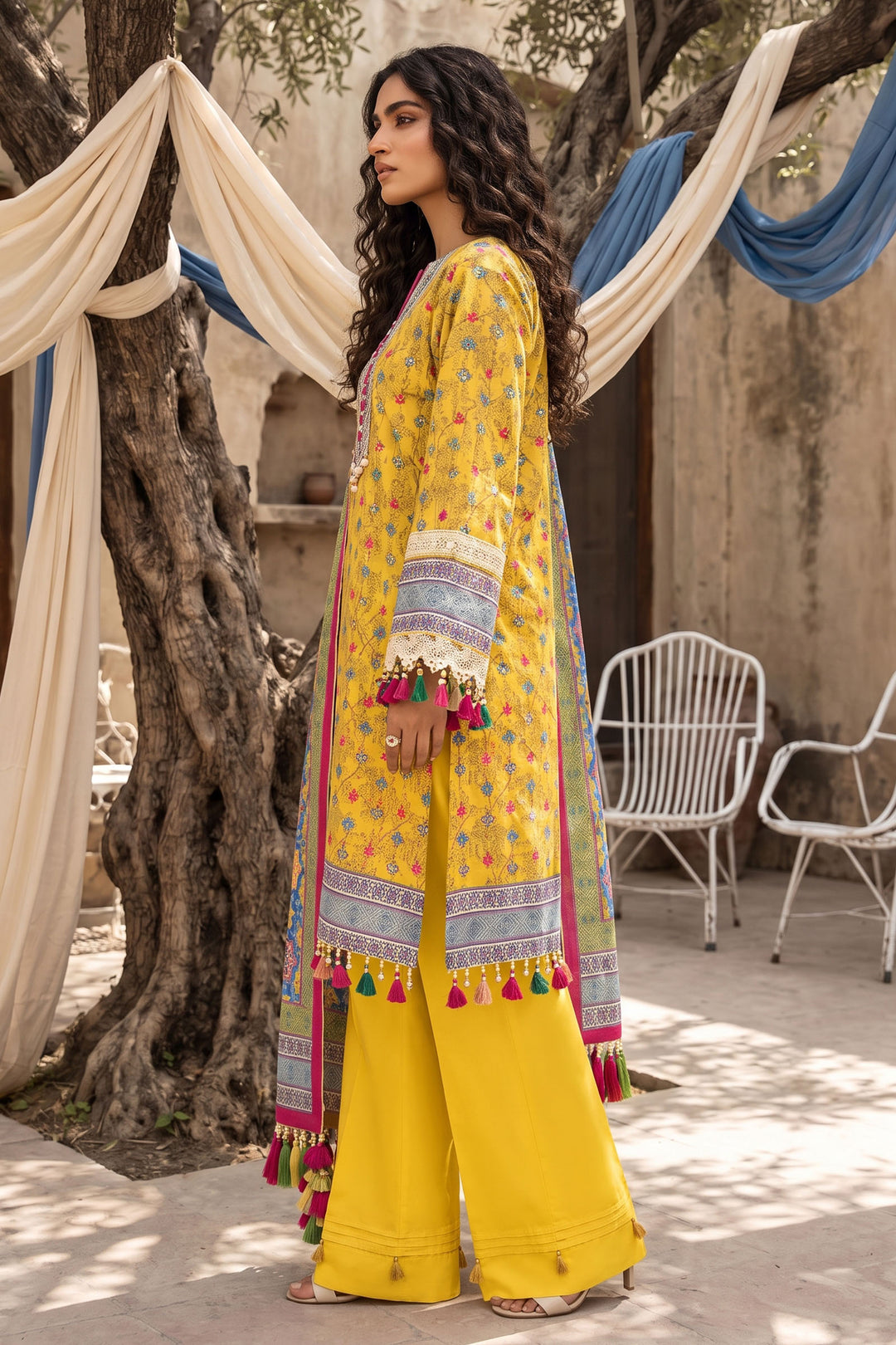 Yellow 3 Piece Unstitched Premium Printed Lawn