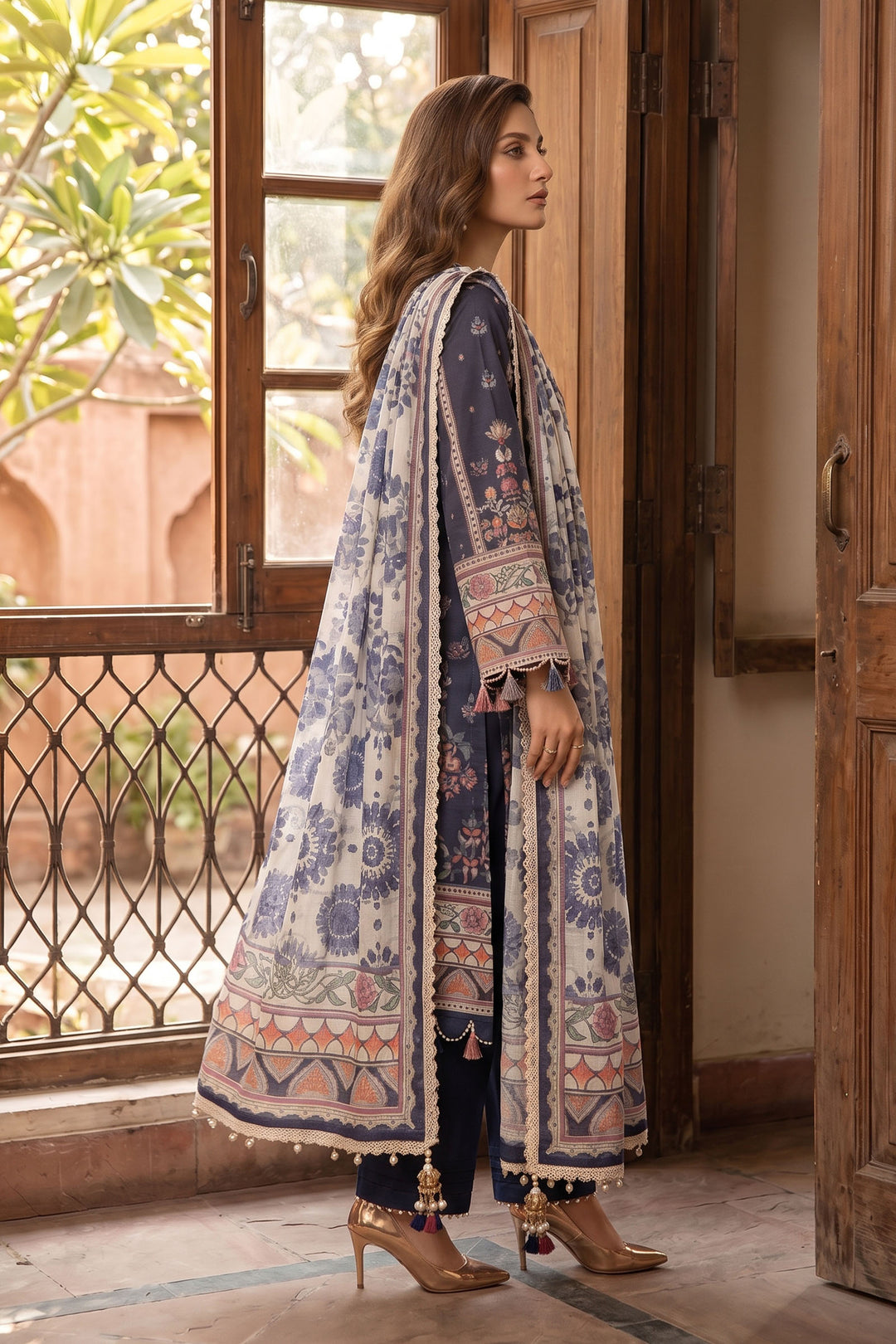 Dark Blue 3 Piece Unstitched Premium Printed Lawn