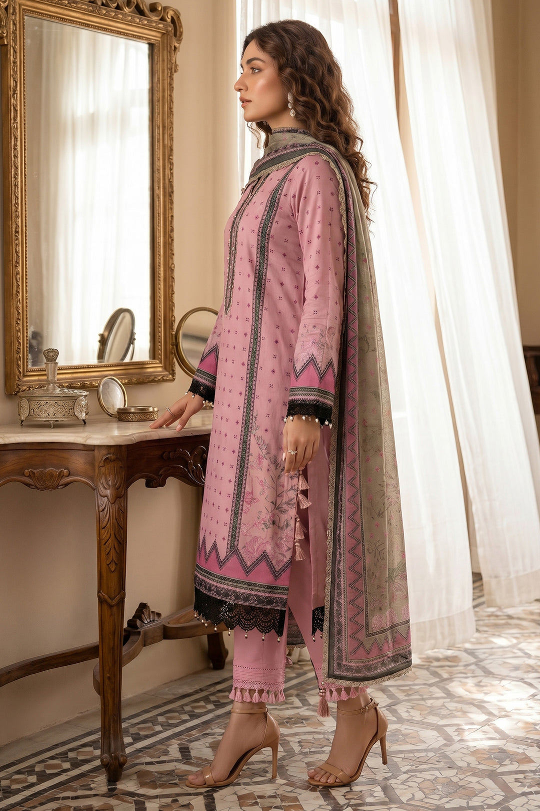 Dirty Pink 3 Piece Unstitched Premium Printed Lawn