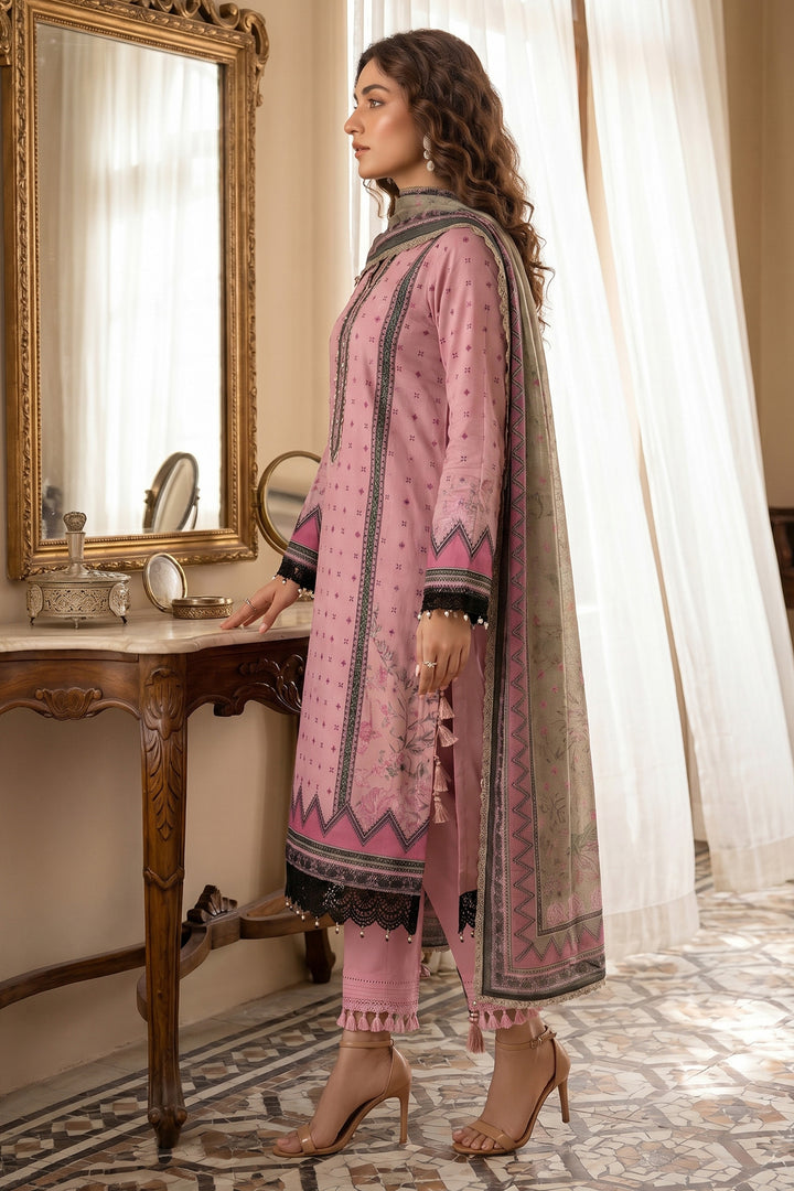 Dirty Pink 3 Piece Unstitched Premium Printed Lawn