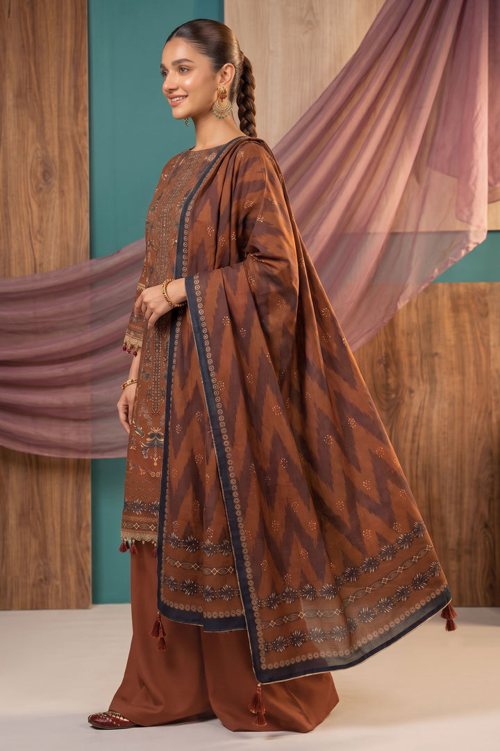 Dark Brown 3 Piece Unstitched Premium Printed Lawn