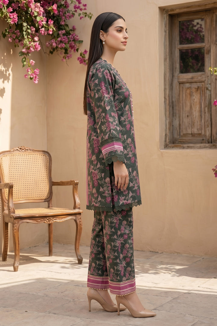 Dark Slate Gray 2 Piece Unstitched Printed Cambric Co-Ord Set