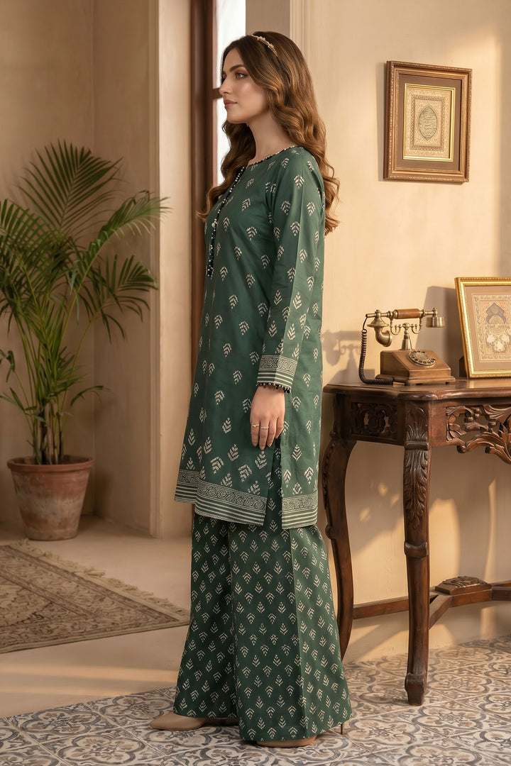 2 Piece Hunter Green Unstitched Printed Cambric Co-Ord Set