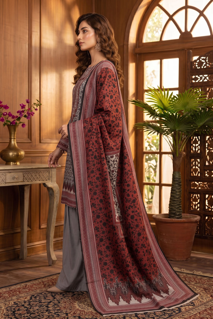 Gray 3 Piece Unstitched Premium Printed Lawn