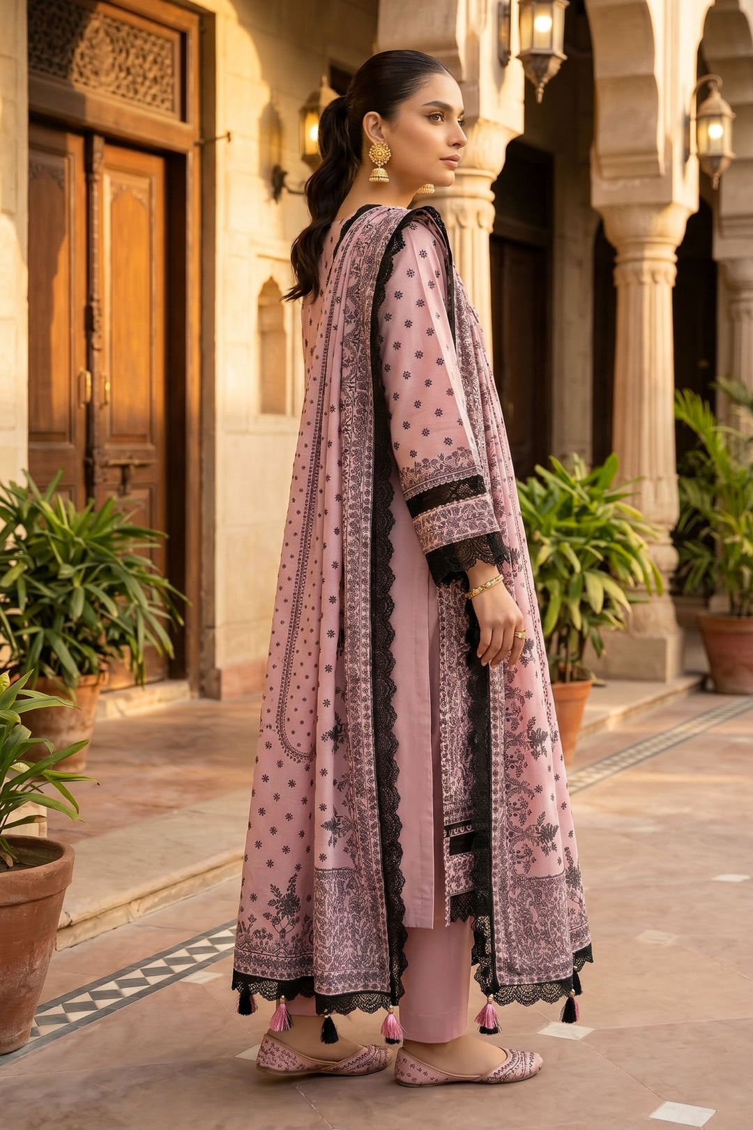 Baby Pink 3 Piece Unstitched Premium Printed Lawn