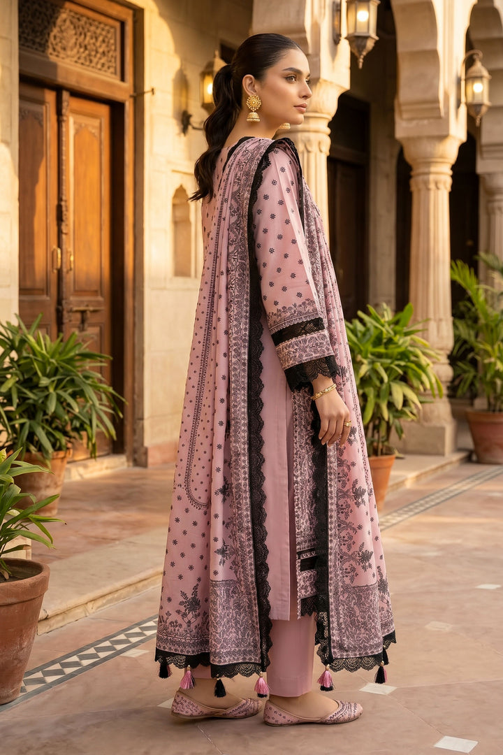 Baby Pink 3 Piece Unstitched Premium Printed Lawn