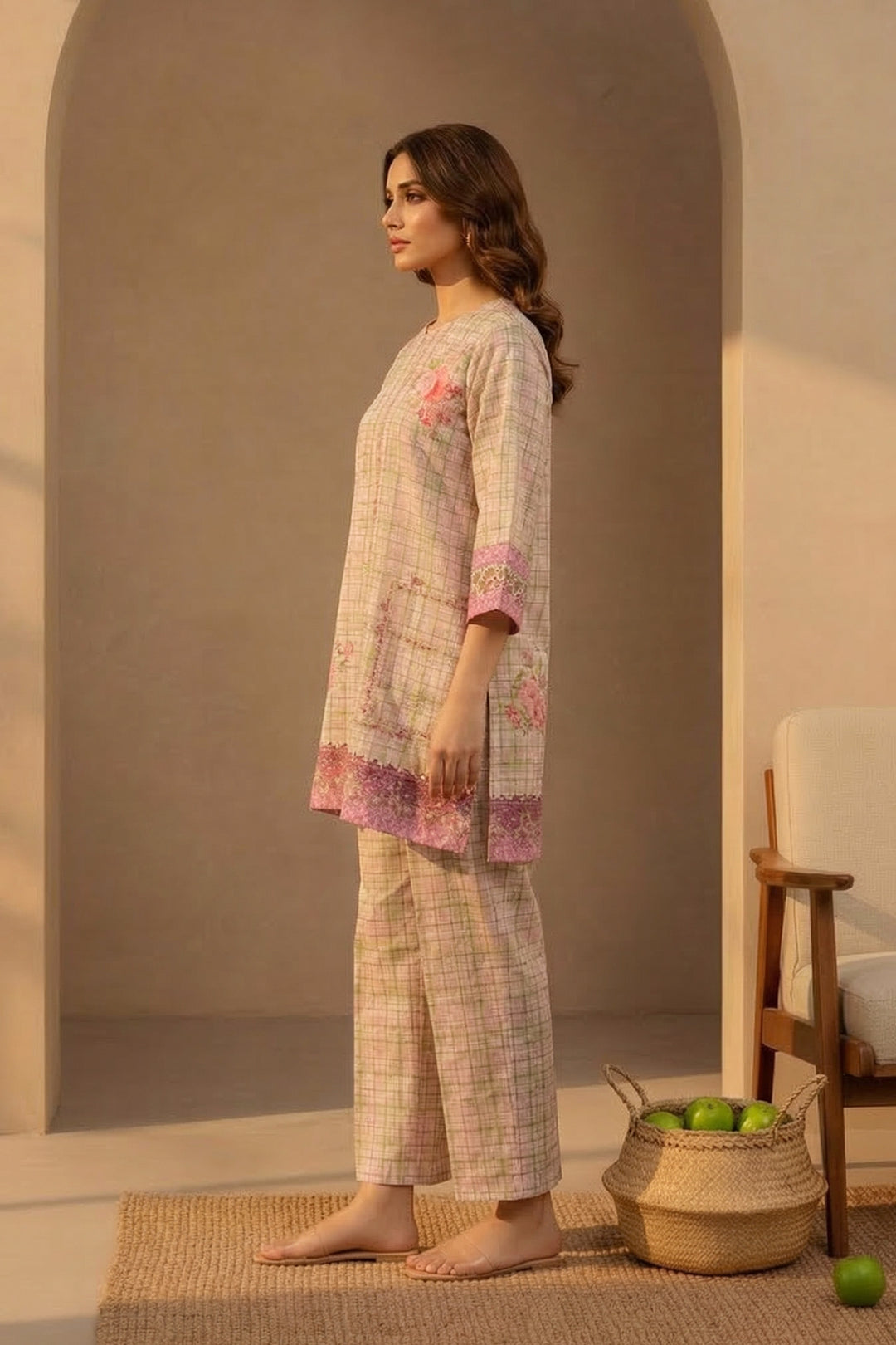 Apricot 2 Piece Unstitched Printed Cambric Co-Ord Set
