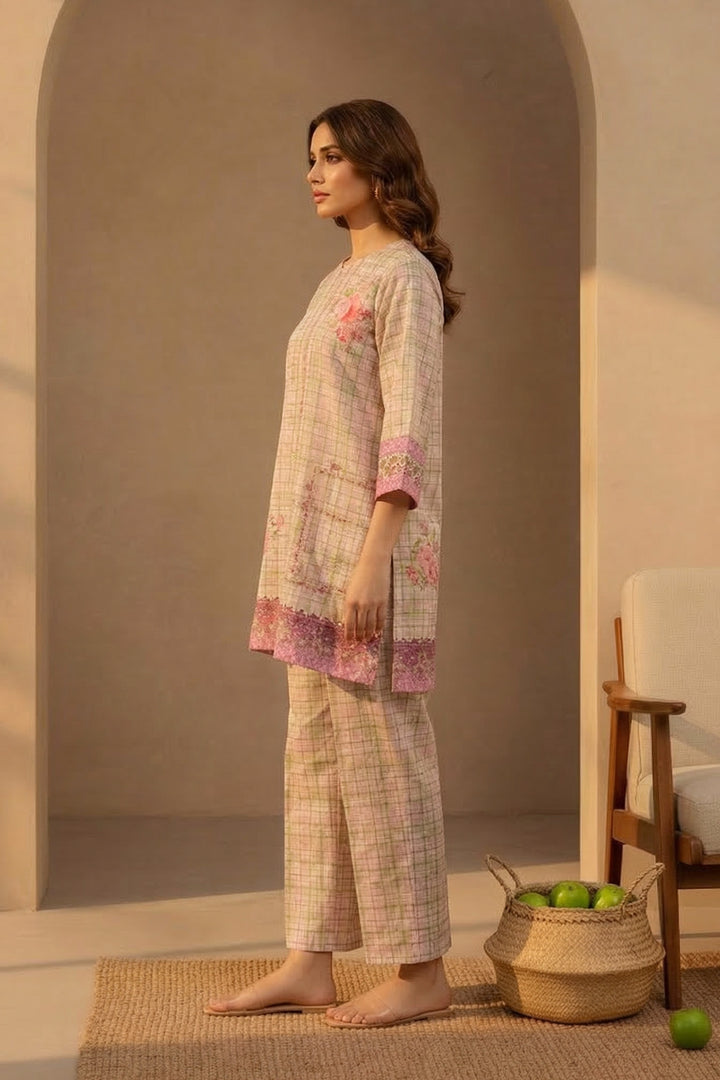 Apricot 2 Piece Unstitched Printed Cambric Co-Ord Set