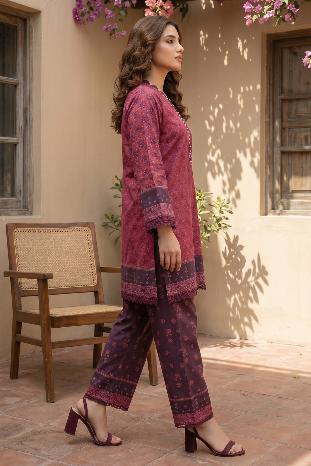 Pale Carmine 2 Piece Unstitched Printed Cambric Co-Ord Set
