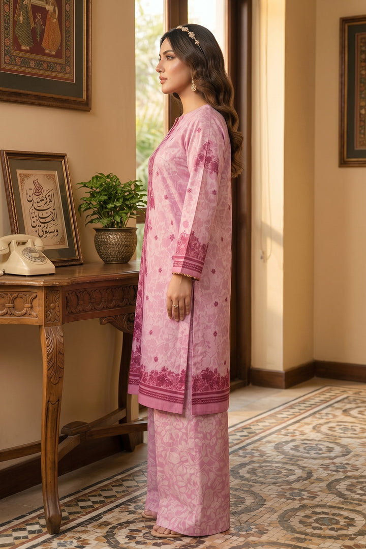 Baby Pink 2 Piece Unstitched Printed Cambric Co-Ord Set