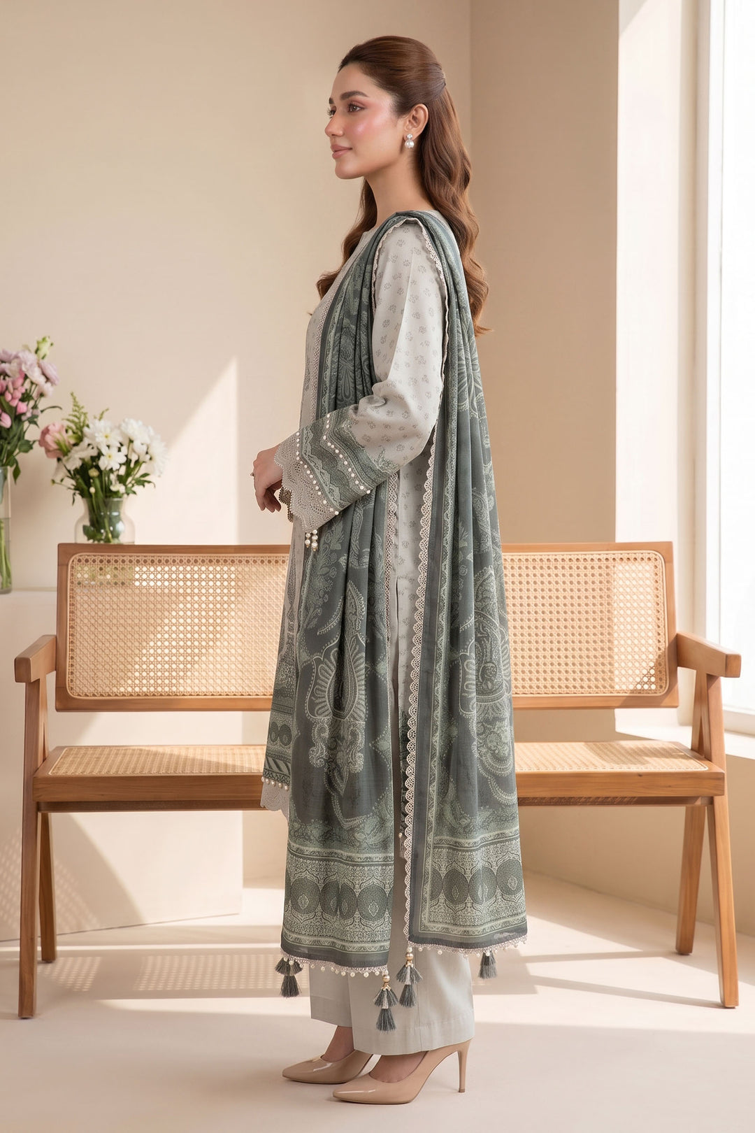 Gray 3 Piece Unstitched Premium Printed Lawn