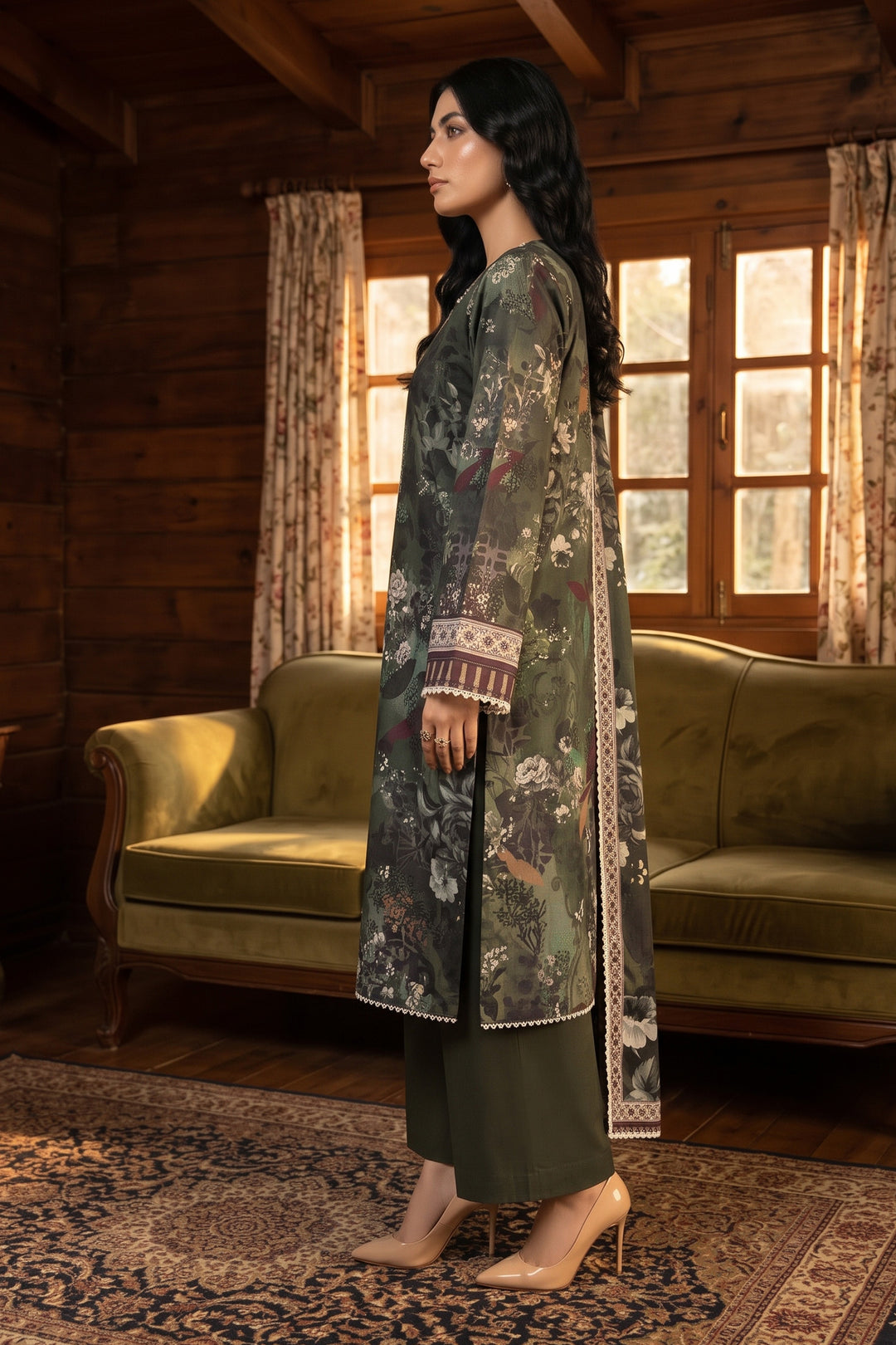 3 Piece Unstitched Dark Green Premium Linen