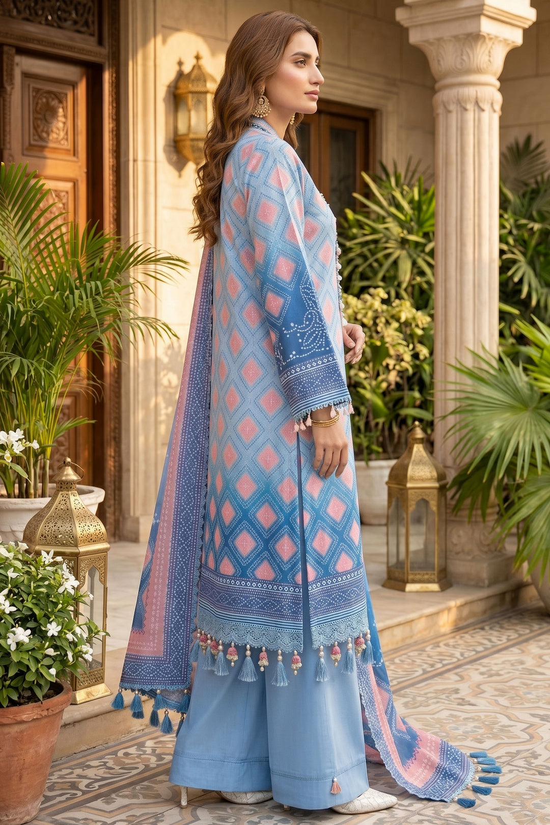 3 Piece Unstitched Maya Blue Premium Lawn