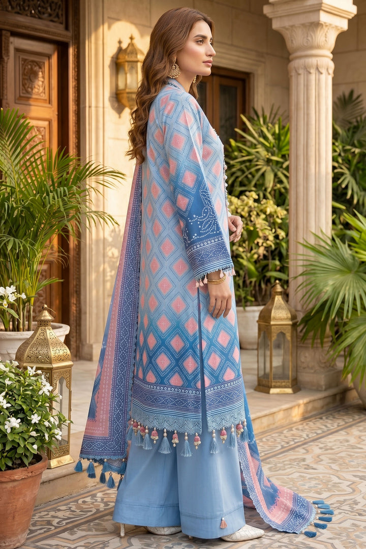 3 Piece Unstitched Maya Blue Premium Lawn