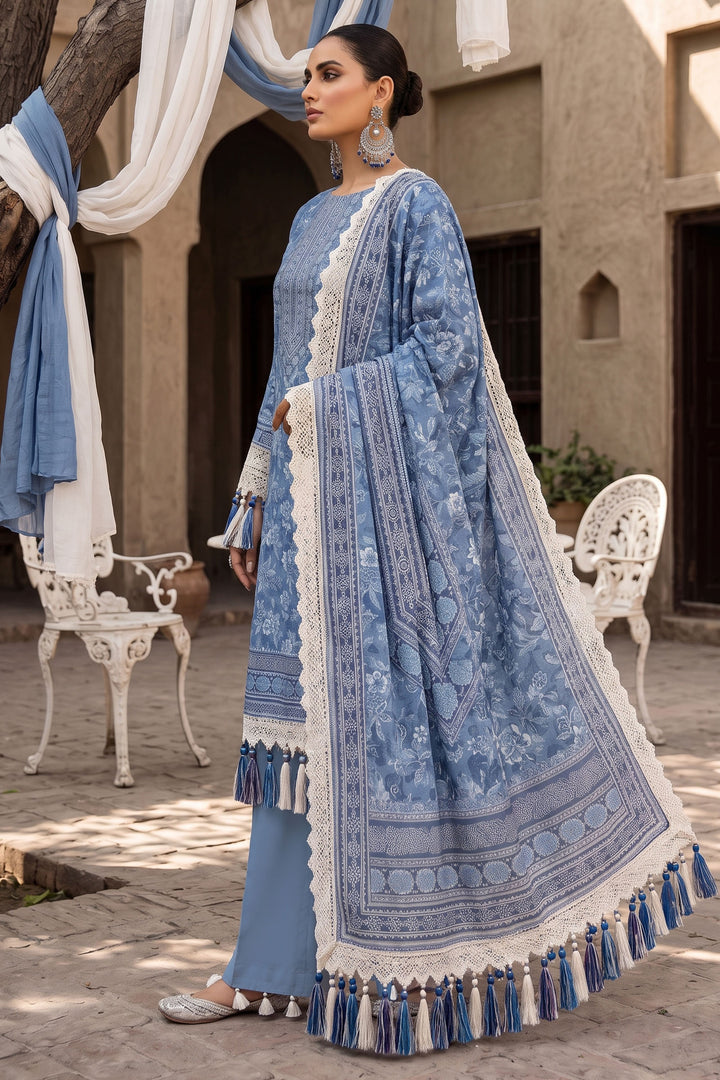 Light Blue 3 Piece Unstitched Premium Printed Lawn