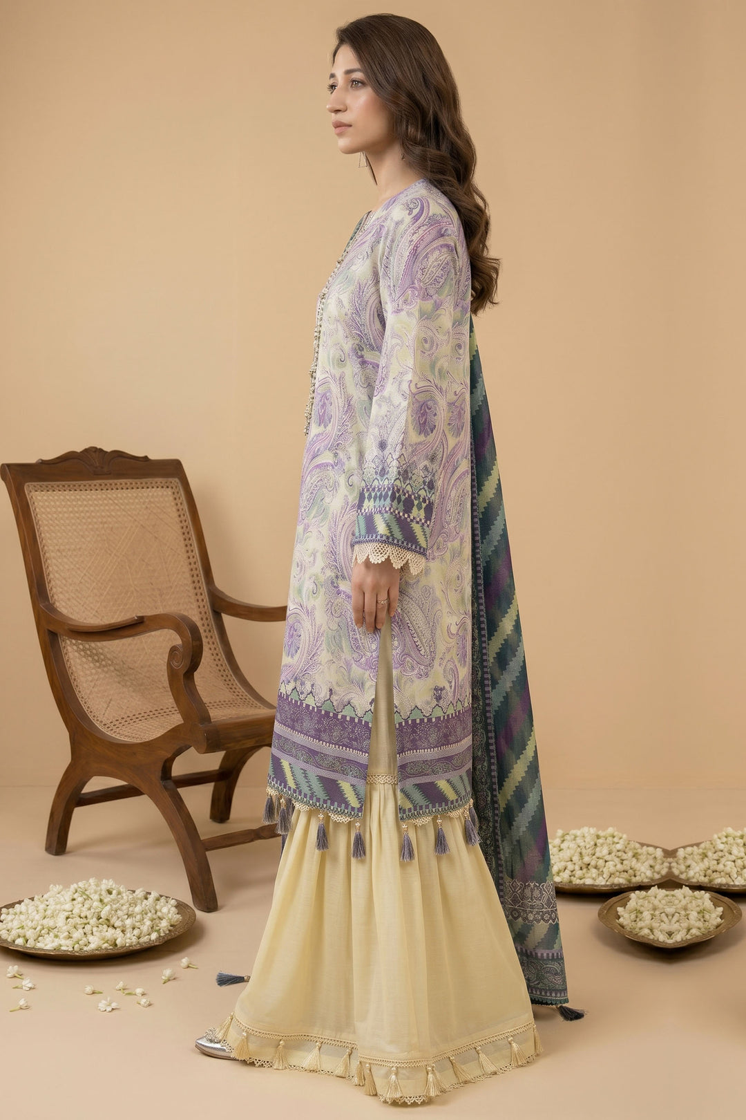 3 Piece Unstitched Cream Premium Lawn