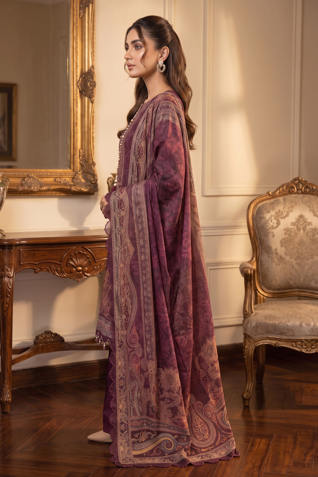 Wine 3 Piece Unstitched Premium Printed Lawn