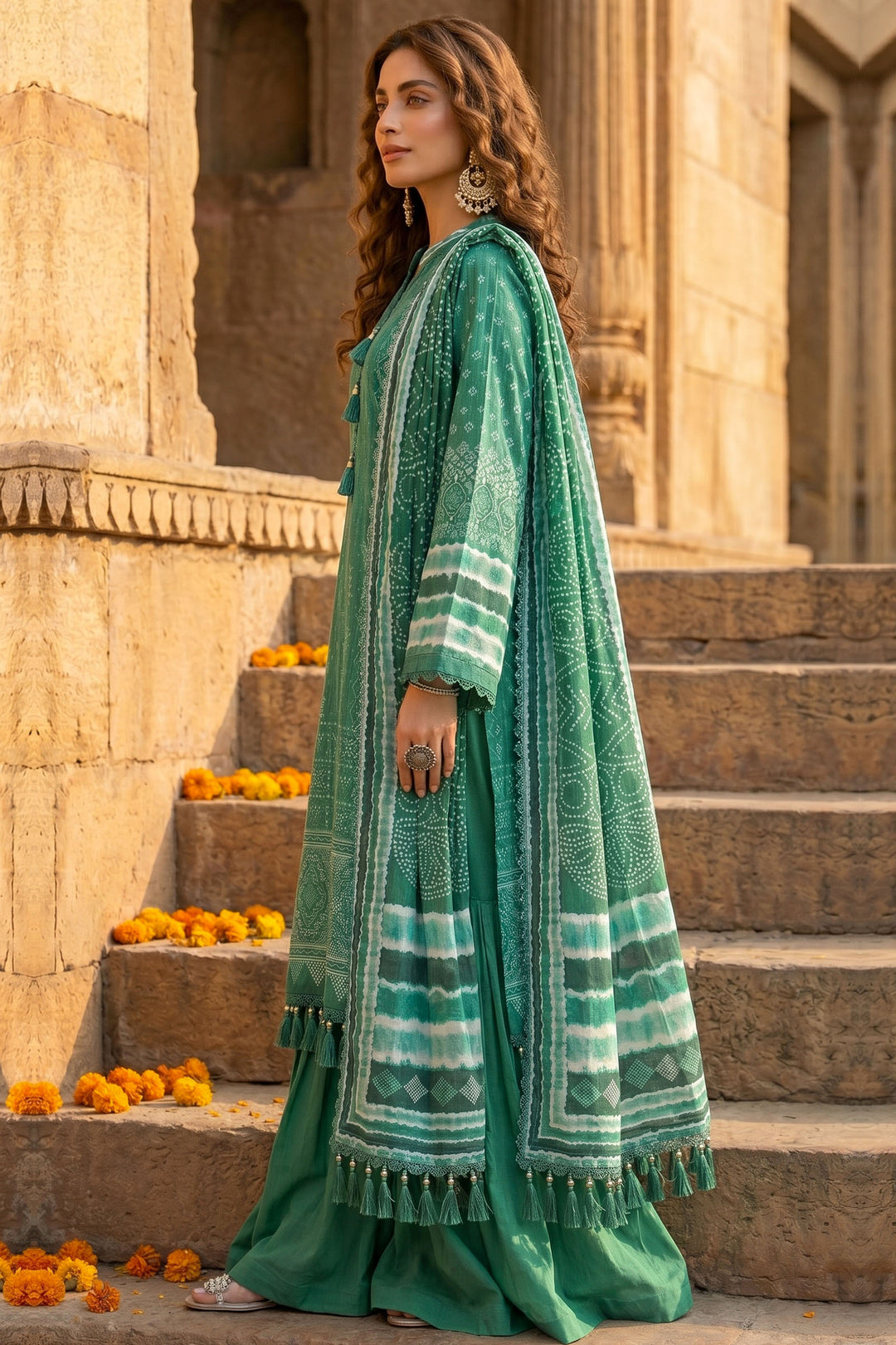 3 Piece Unstitched Green Premium Lawn