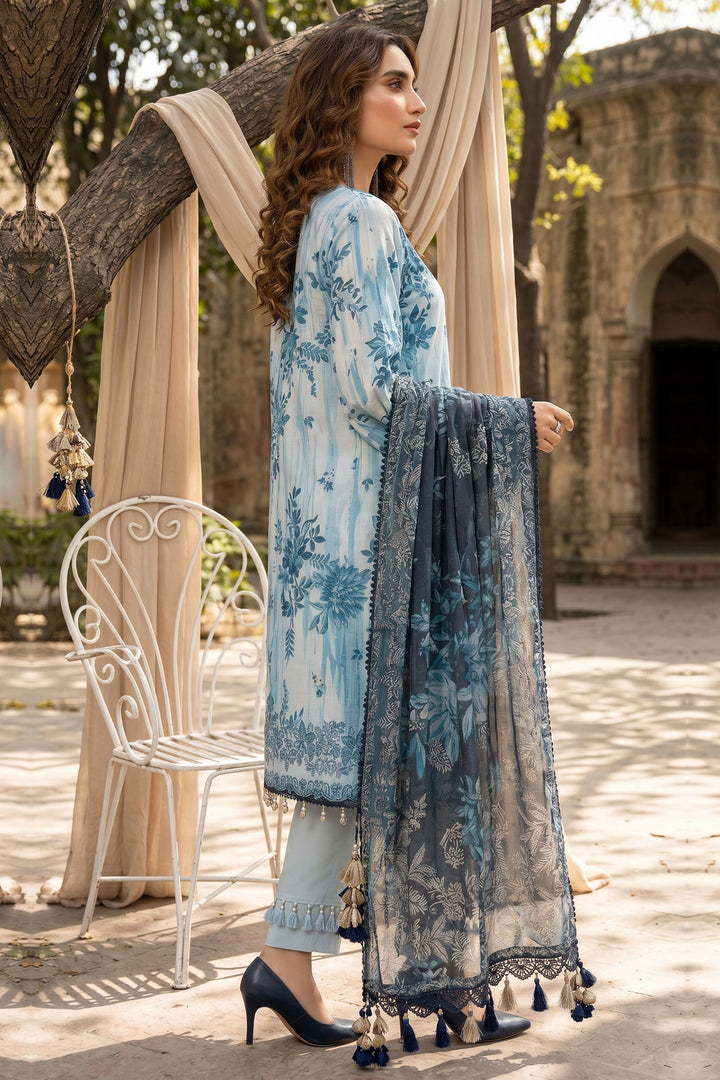 3 Piece Unstitched Blue Premium Lawn