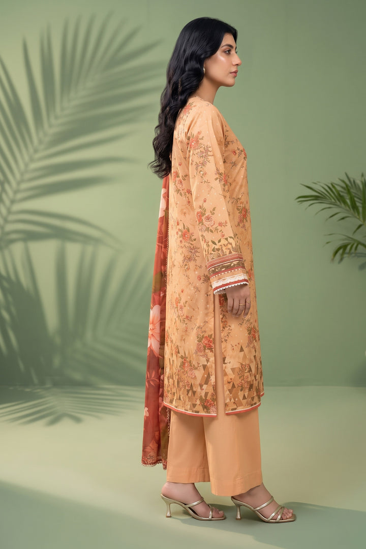 3 Piece Unstitched Orange Premium Linen