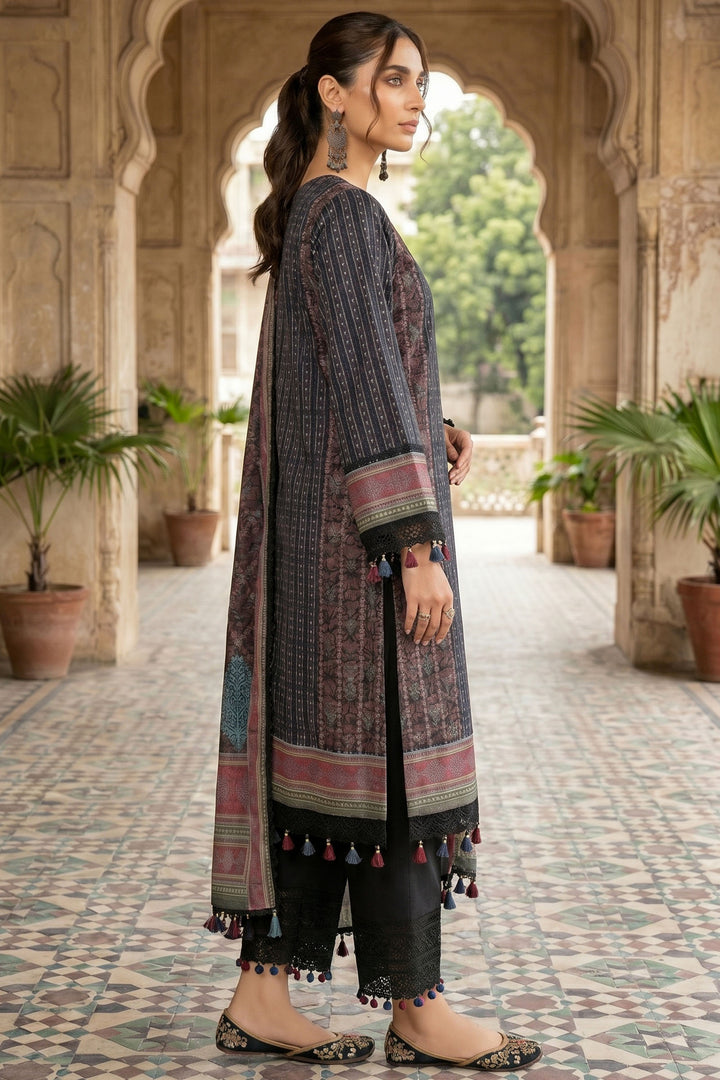 Black 3 Piece Unstitched Premium Printed Lawn