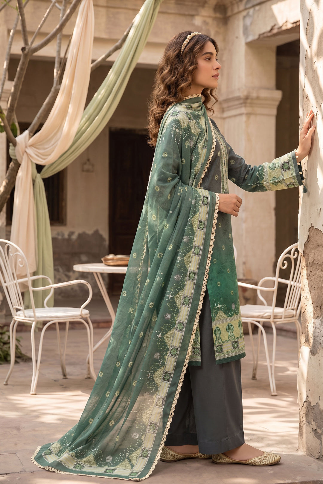Green 3 Piece Unstitched Premium Printed Lawn