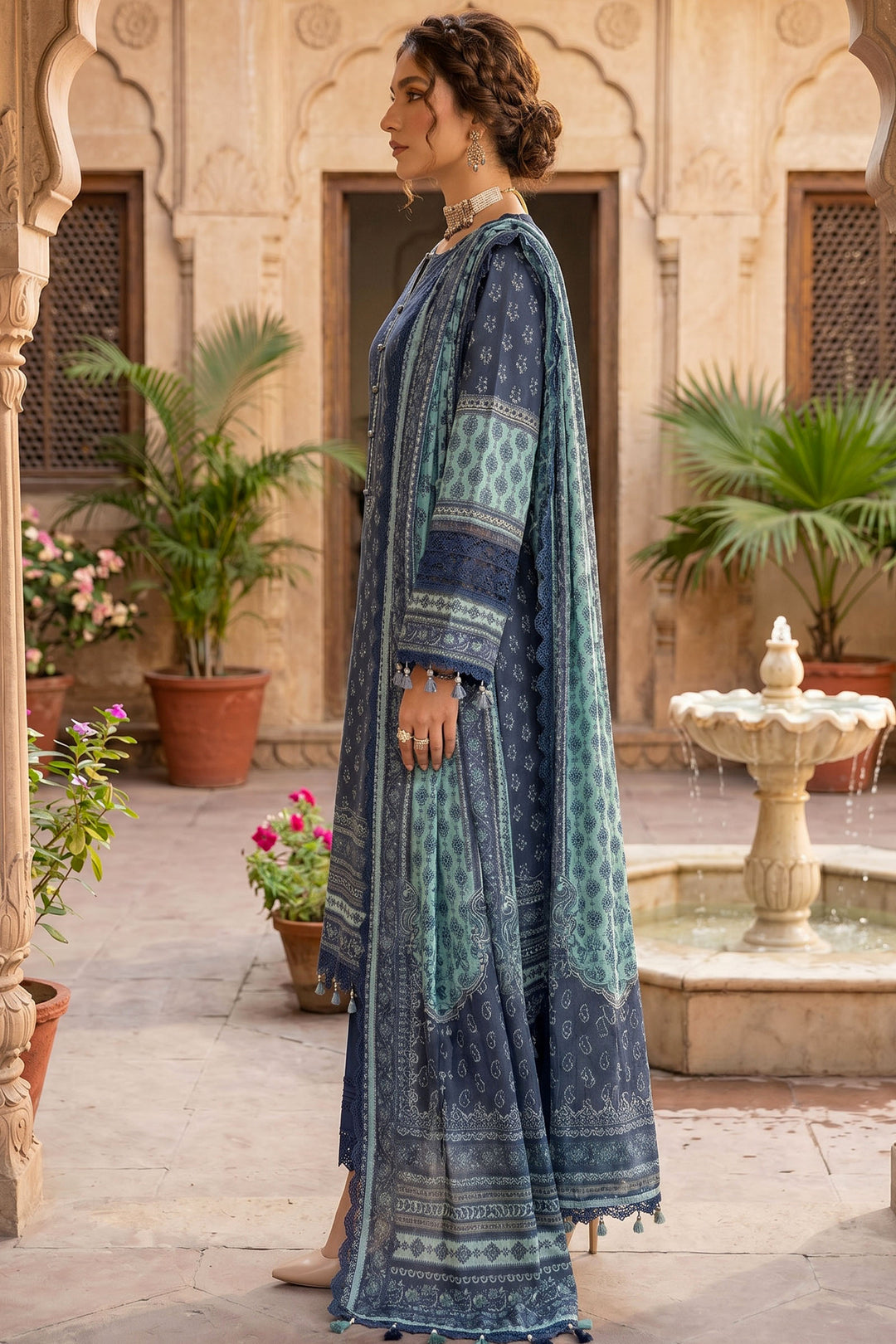 Blue 3 Piece Unstitched Premium Printed Lawn