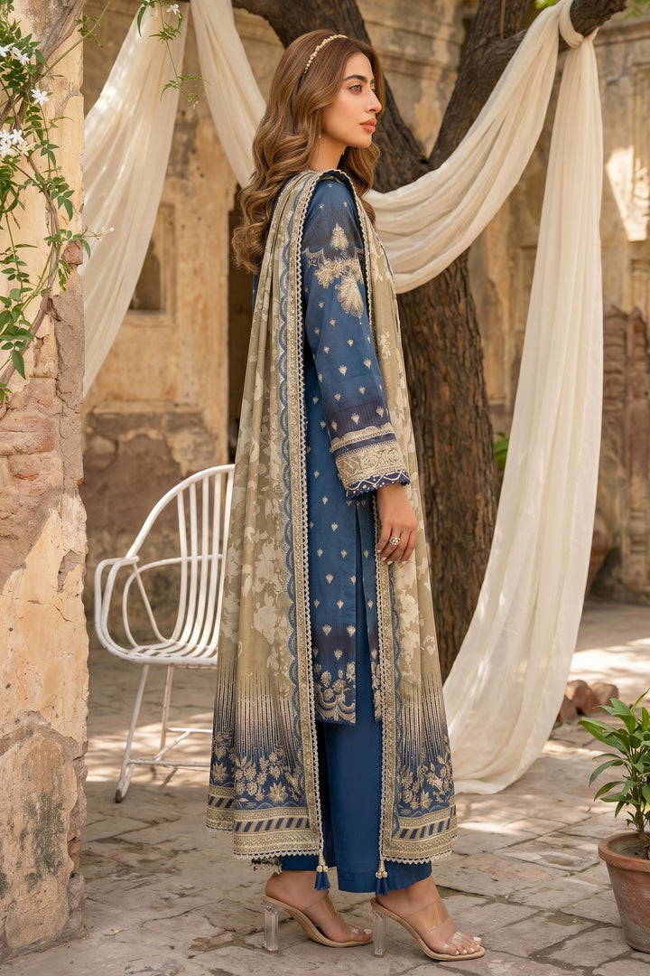 3 Piece Unstitched Blue Premium Lawn