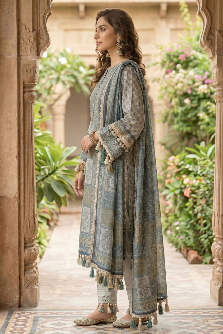Grullo 3 Piece Unstitched Premium Printed Lawn