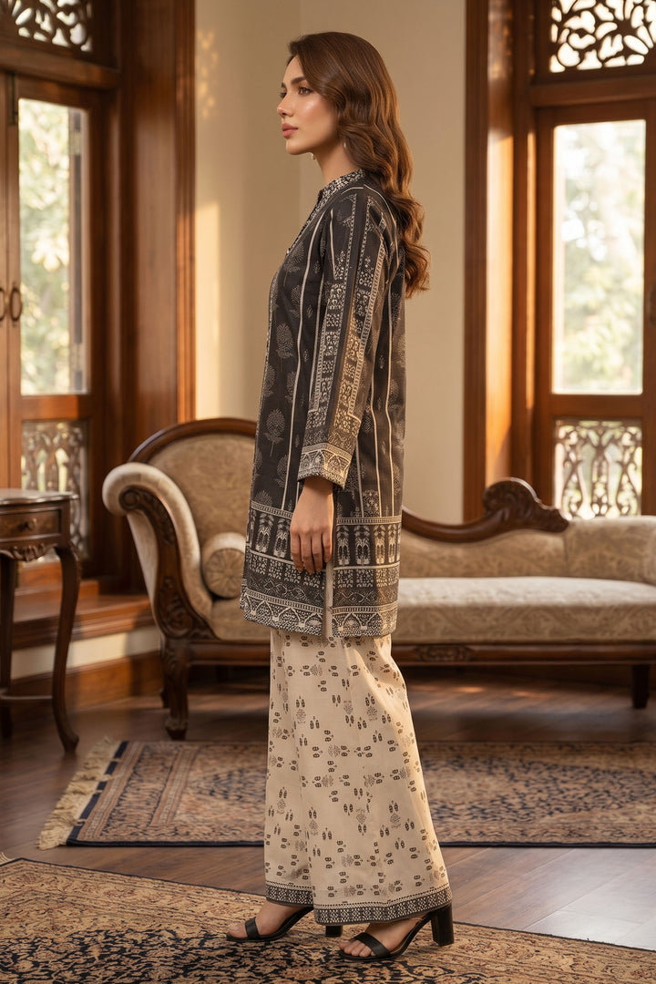 Smoky Black 2 Piece Unstitched Printed Cambric Co-Ord Set