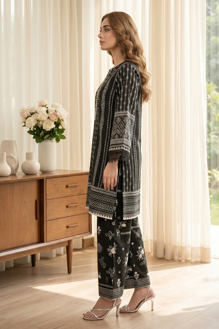 2 Piece Black Unstitched Printed Cambric Co-Ord Set
