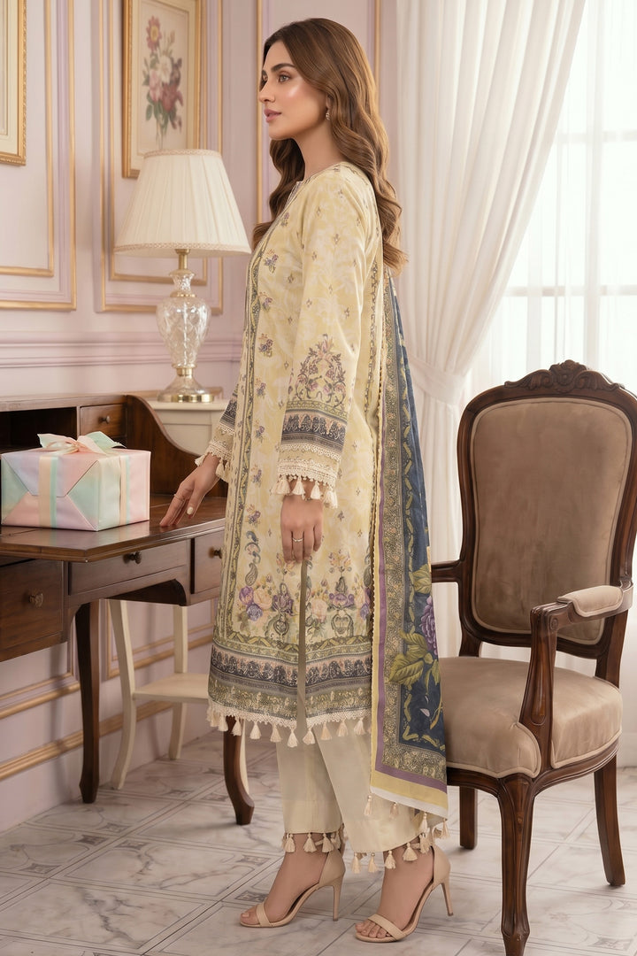 Light Beige 3 Piece Unstitched Premium Printed Lawn
