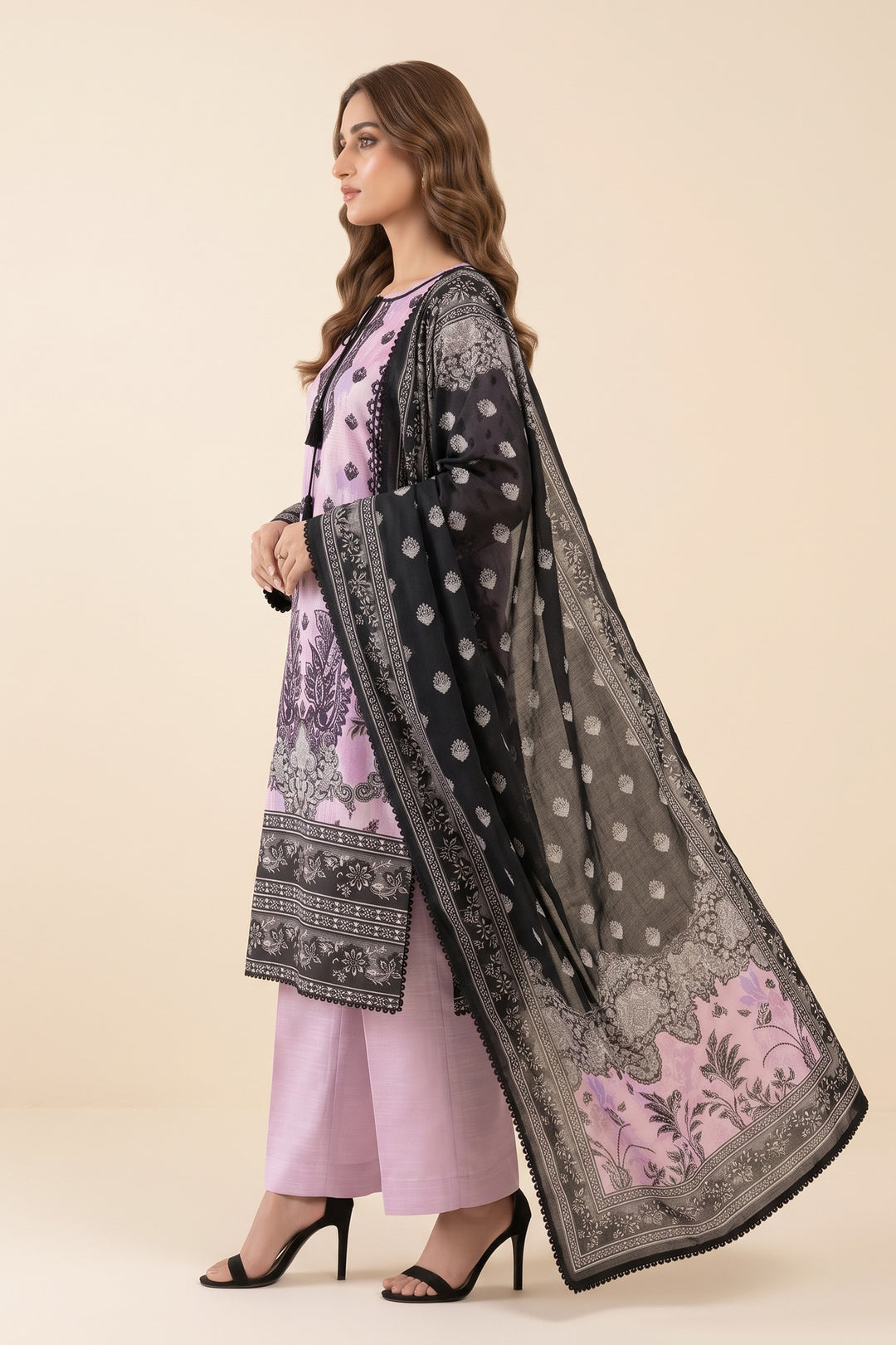 3 Piece Unstitched Lavender Khaddar