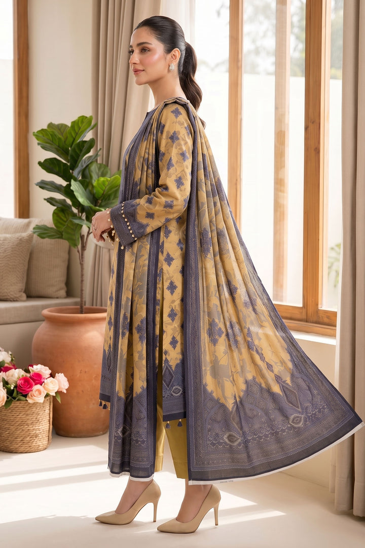 Mustard 3 Piece Unstitched Premium Printed Lawn