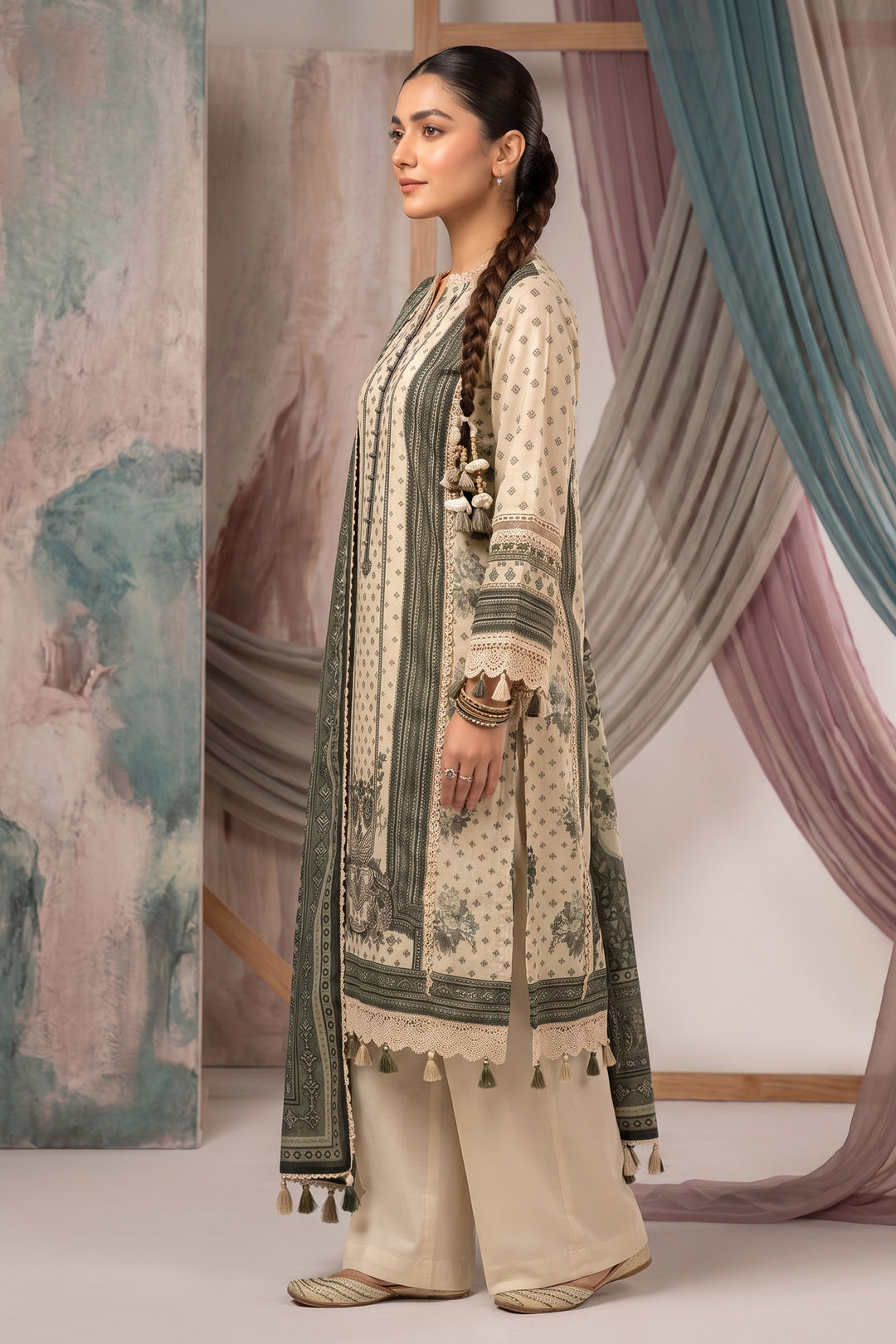 Antique White 3 Piece Unstitched Premium Printed Lawn