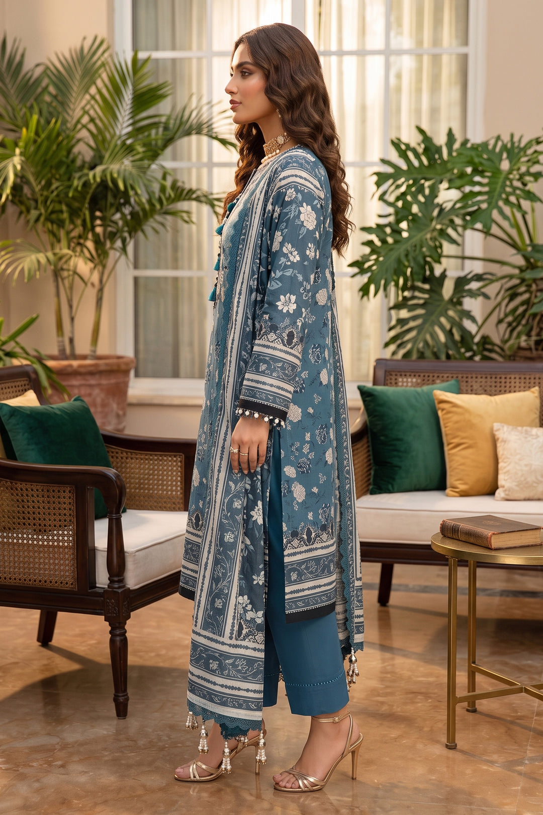 Blue 3 Piece Unstitched Premium Printed Lawn