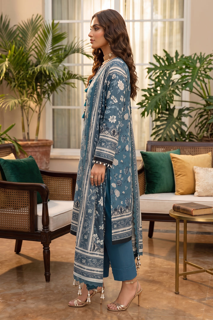 Blue 3 Piece Unstitched Premium Printed Lawn