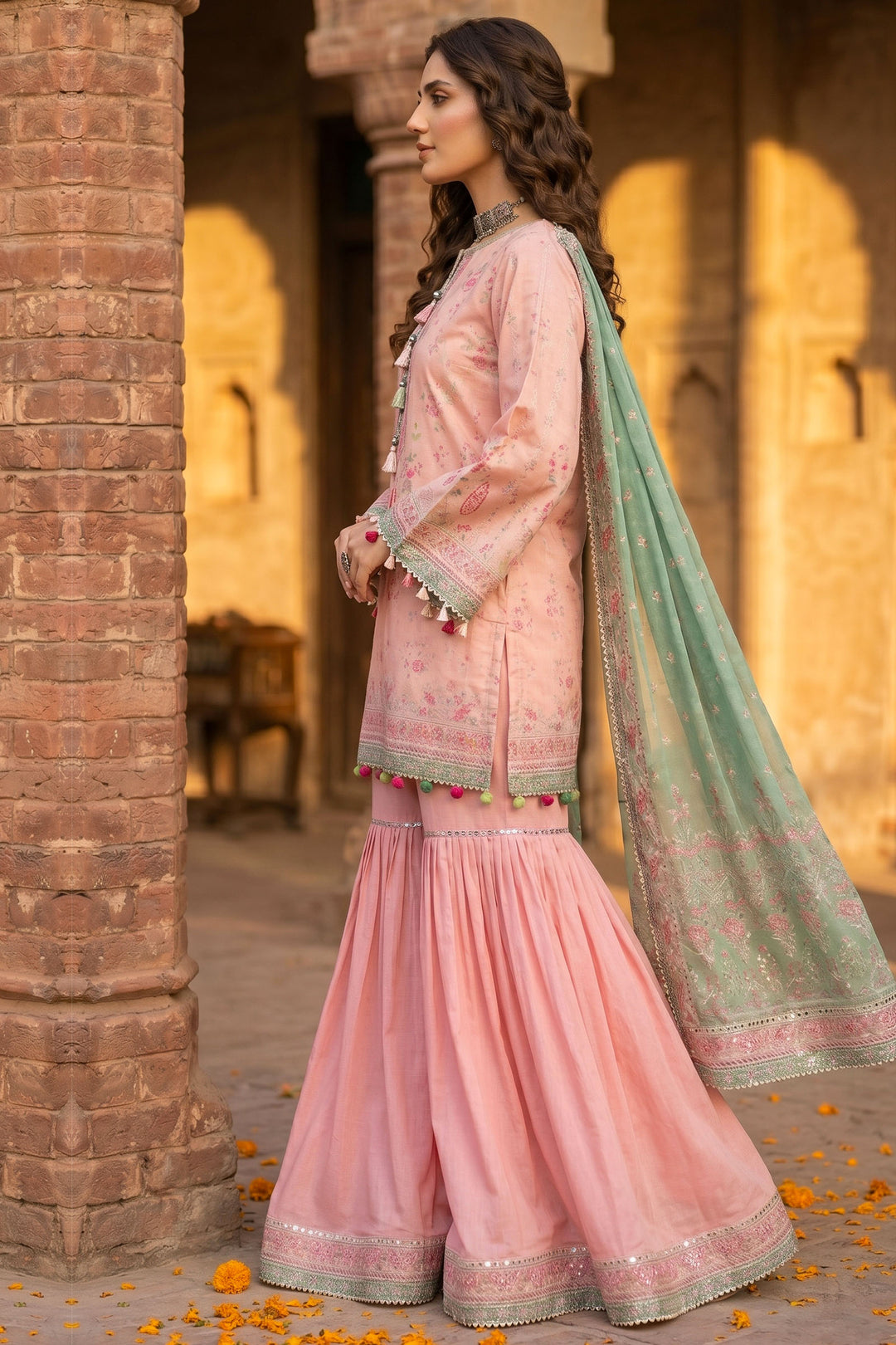 3 Piece Unstitched Pink Premium Lawn