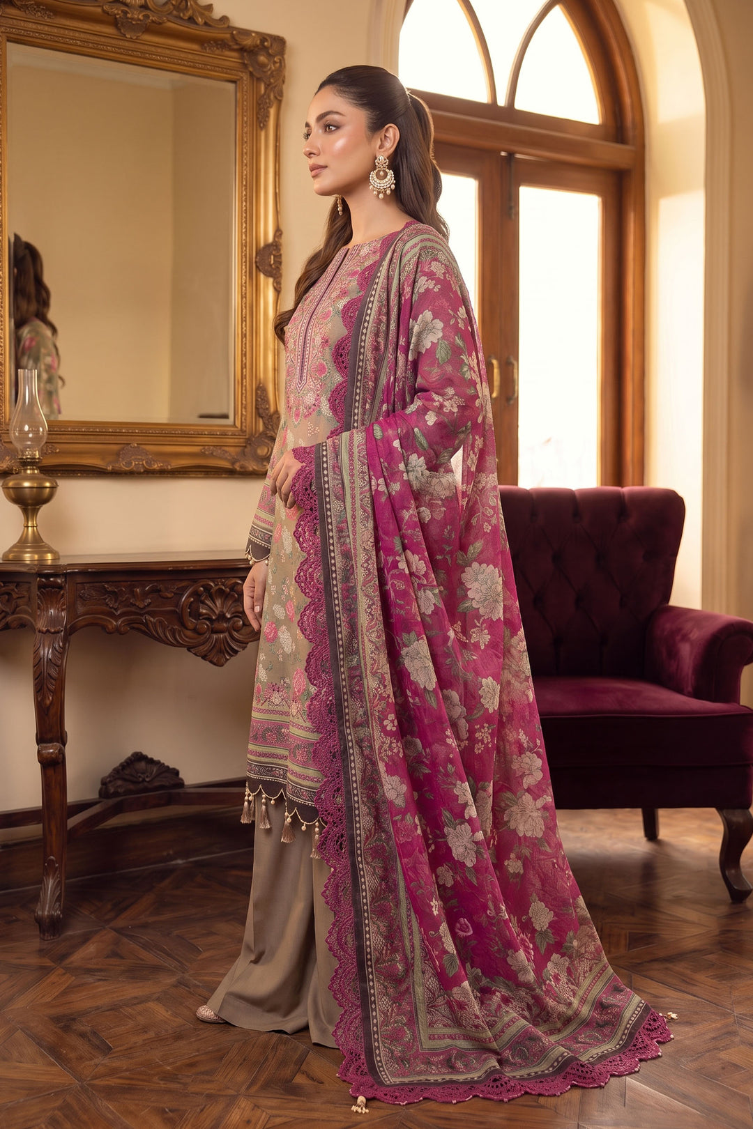 Army Brown 3 Piece Unstitched Premium Printed Lawn