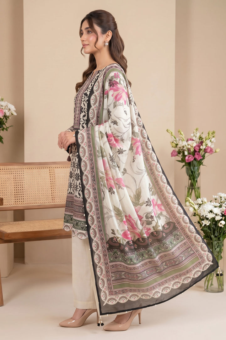 Antique White 3 Piece Unstitched Premium Printed Lawn