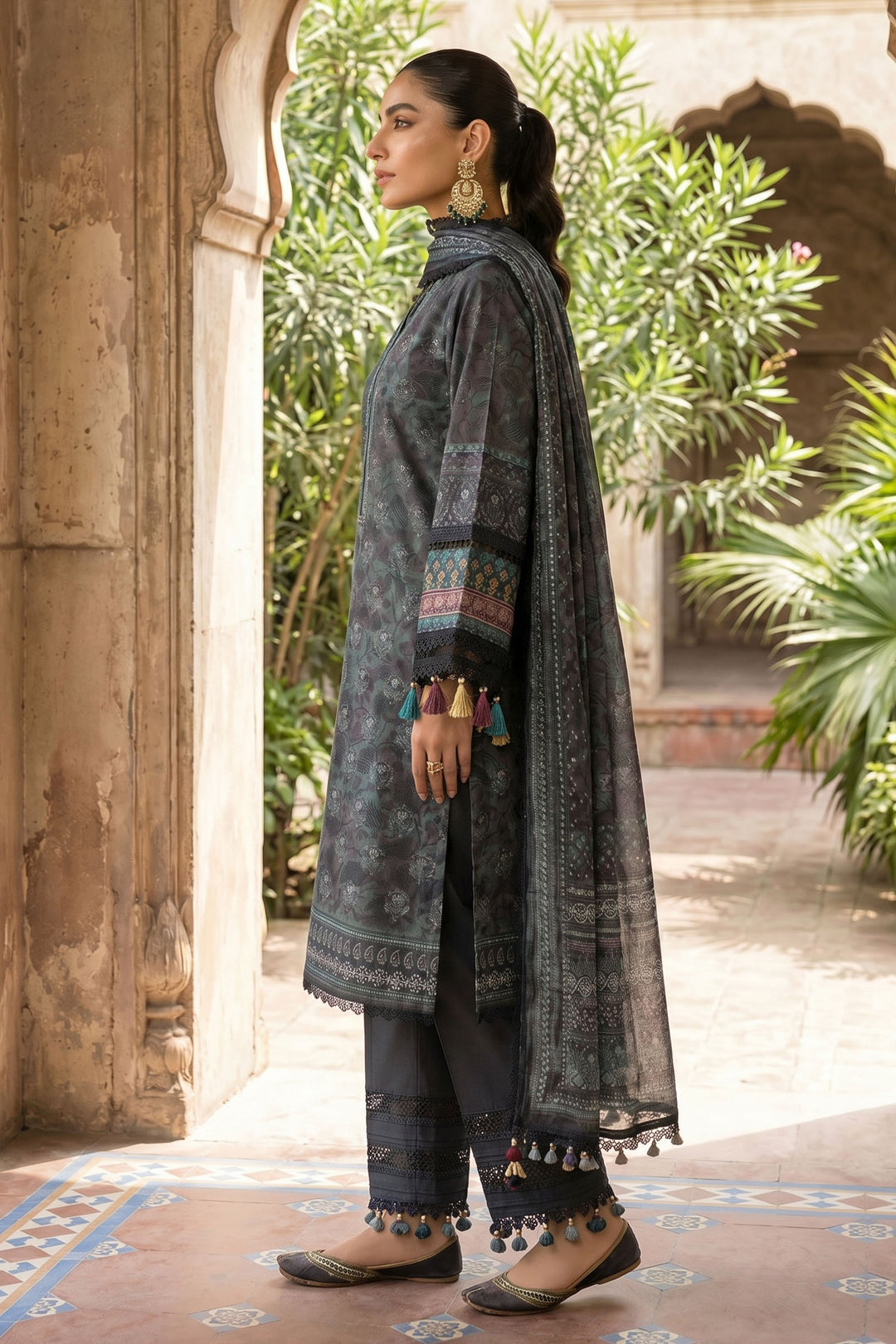Purple Taupe 3 Piece Unstitched Premium Printed Lawn