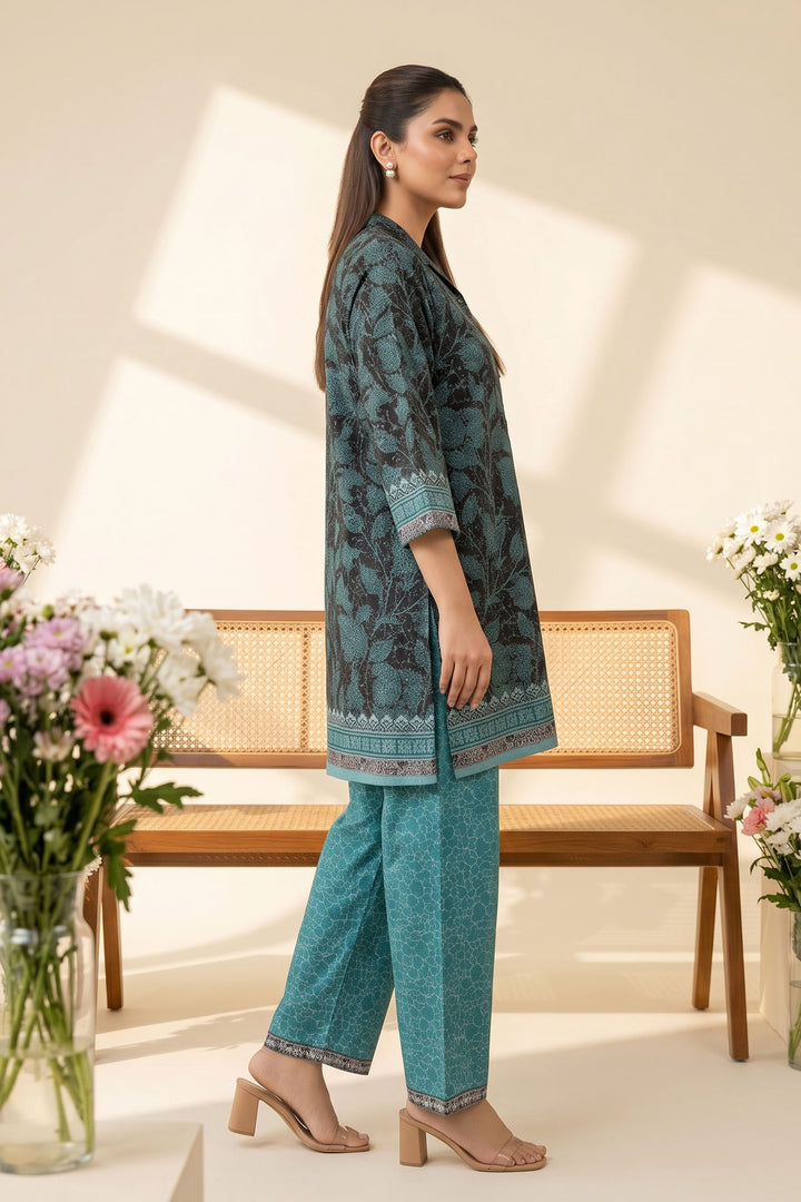 Pine Green 2 Piece Unstitched Printed Cambric Co-Ord Set