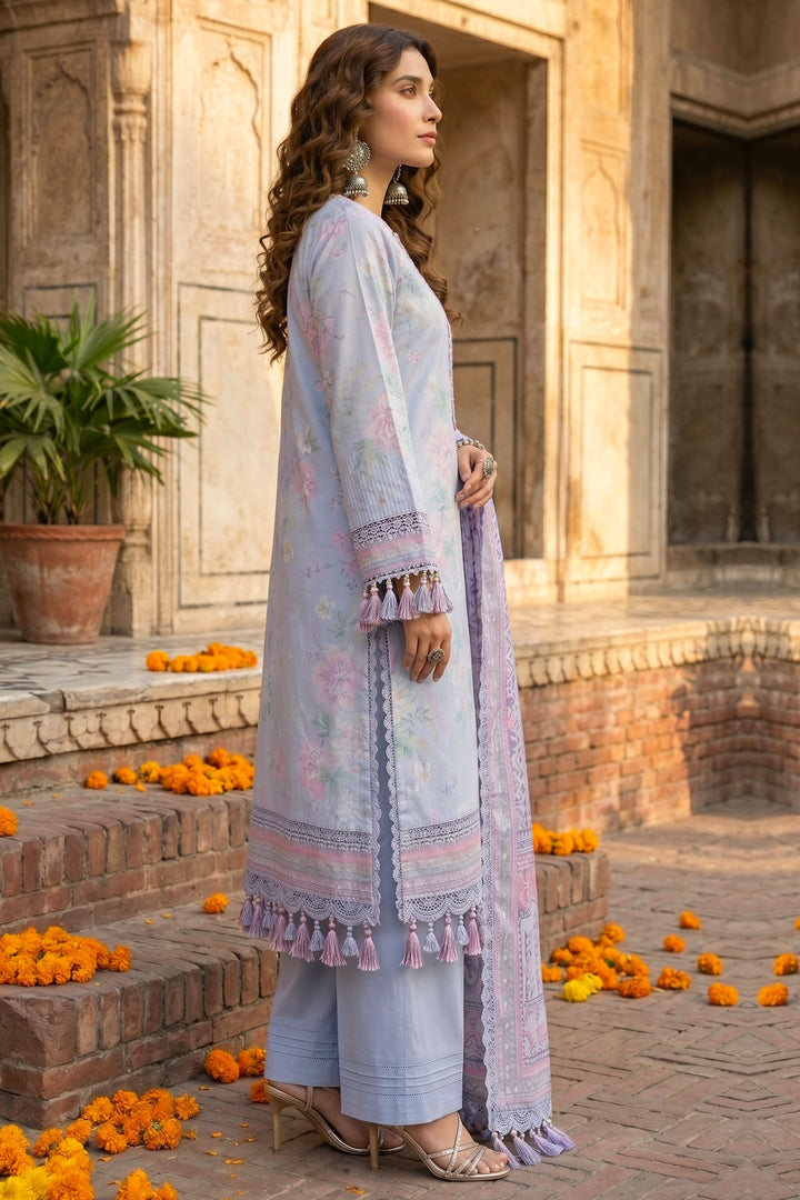 3 Piece Unstitched Sky Blue Premium Lawn