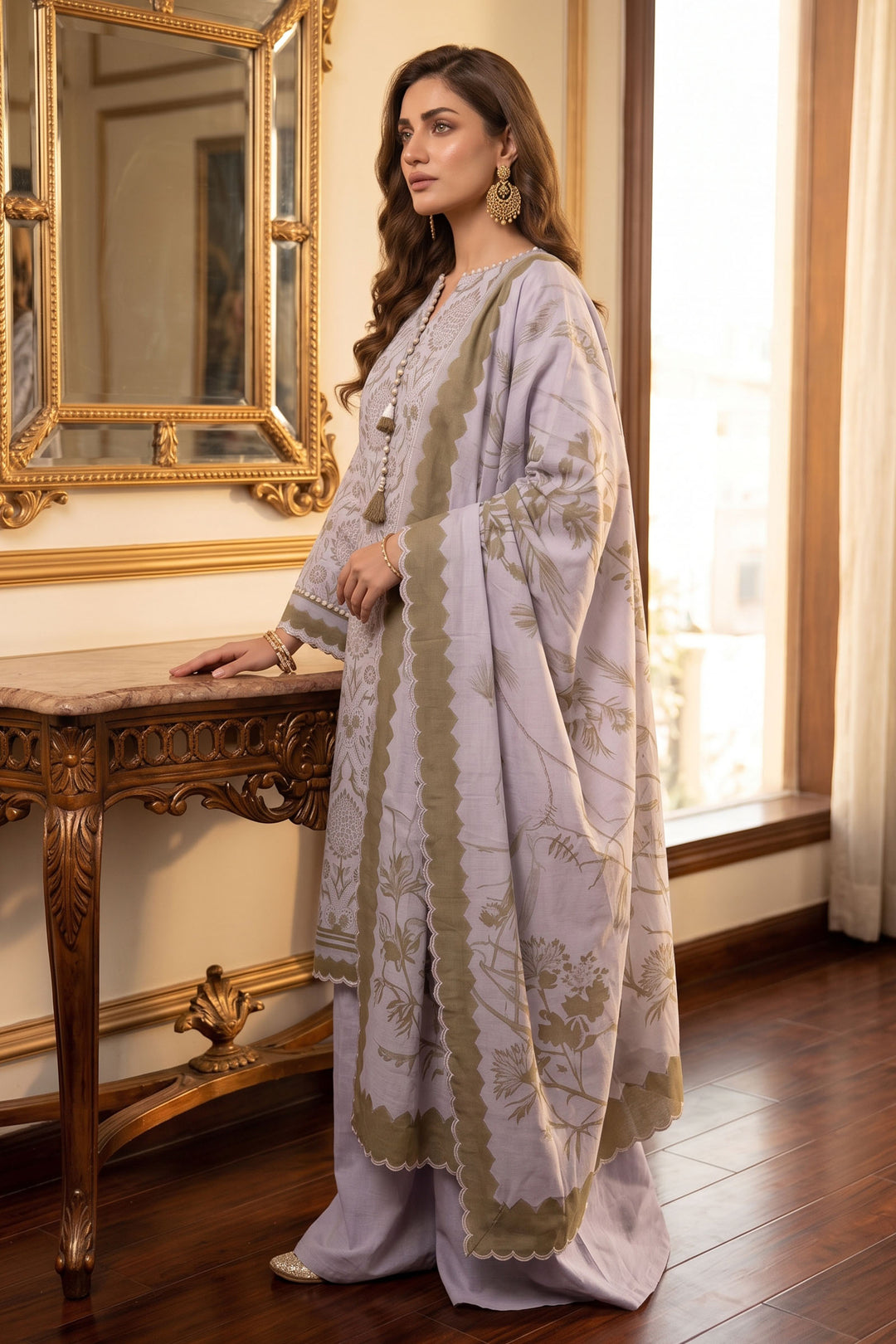 Purple Gray 3 Piece Unstitched Premium Printed Lawn