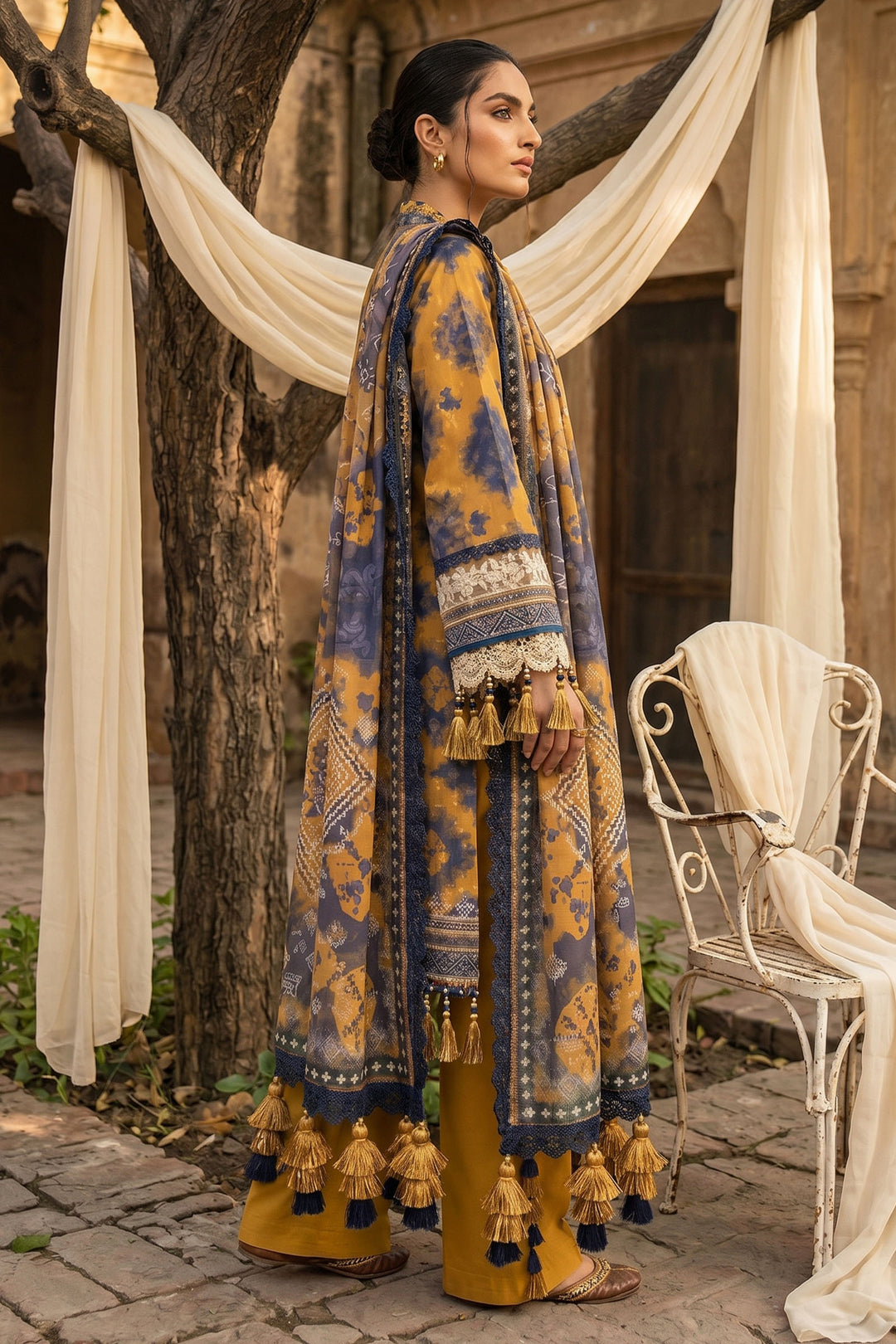 Yellow 3 Piece Unstitched Premium Printed Lawn